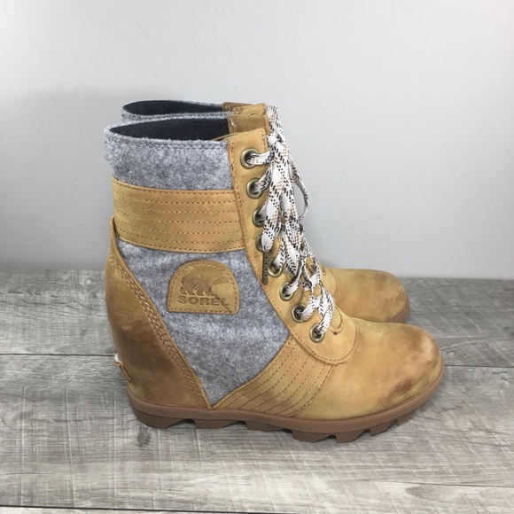 Sorel NL3376 Lexie Wedge Womens Felt & Leather Waterproof Ankle Boots Size 7 - Picture 1 of 11